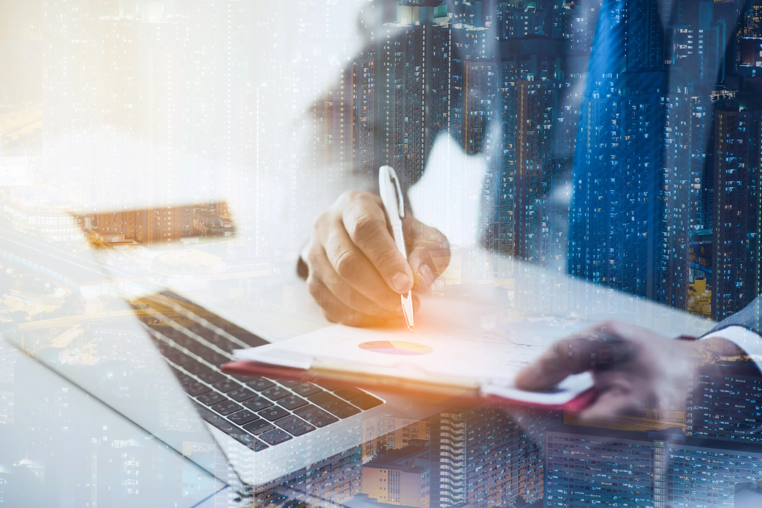 Close up of a professional analyzing financial data on a laptop secured by SD-WAN for accounting firms.